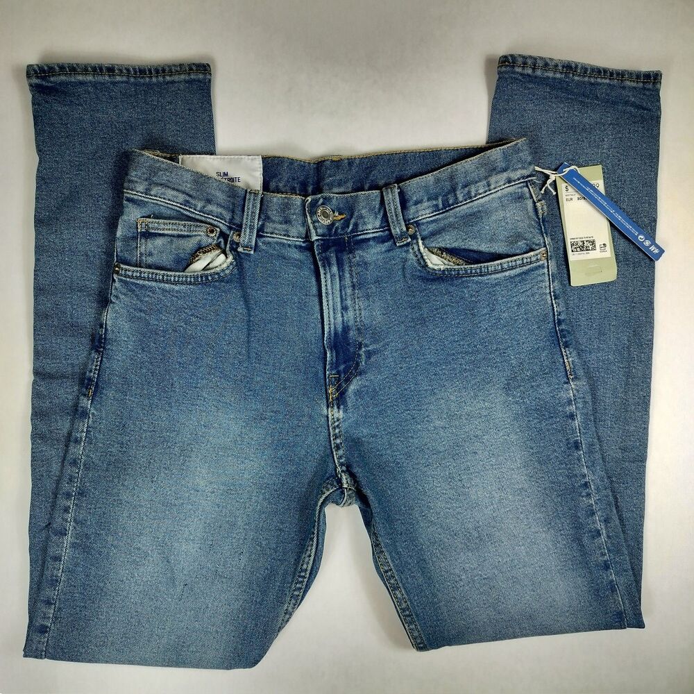 H&M Women's Slim Straight Jeans Size 30/32 Blue Stretch Denim Mid Rise NWT